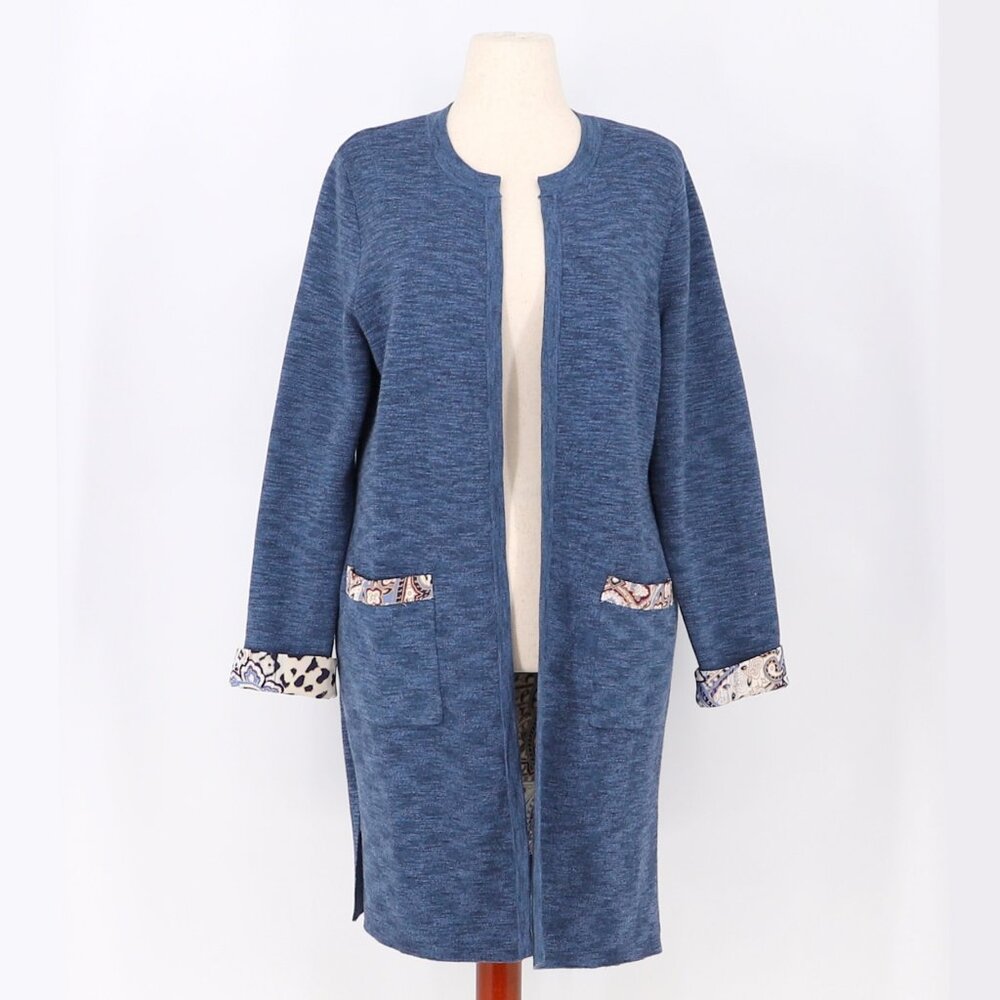 CHICO'S Paisley Leopard-Print Detail Cardigan Size 2 (L)